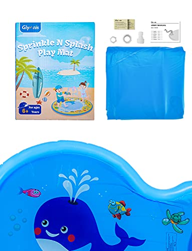 Glymnis Whale Sprinker Play Mat Splash Pad 68\" for Kids and Toddlers Pool for Fun, Children\'s Sprinkler Pool Summer Outdoor Garden Water Toy for 1-12 Years Children - Thumbnail 5