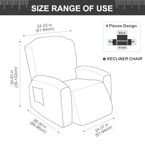 Image of Genina Recliner Chair Cover, Stretch Reclining Chair Covers, Recliner Sofa Slipcovers Stripe Jacquard Lazy Couch Covers Furniture Protector Covers for Pet Kid (Beige, 1 Seat)