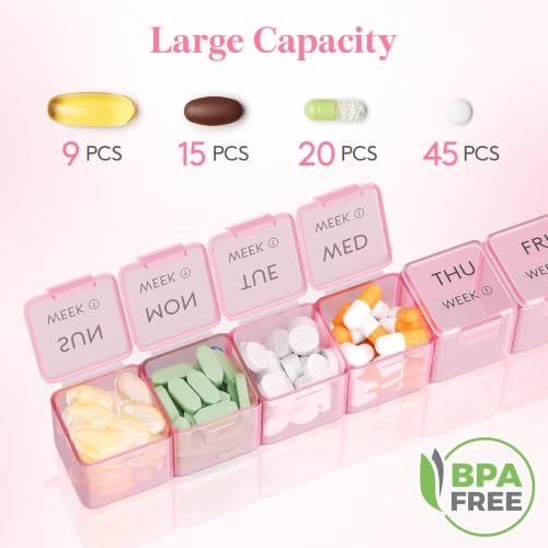 Image of Lifewit Monthly Pill Organizer Once a Day, 28 Day Pill Box, Pink, 28 Grids