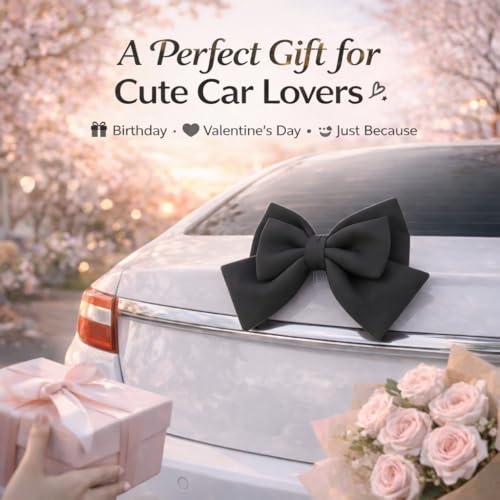 Image of Pink Car Bow for Women Cute Car Exterior Cute Decor for Girls Coquette Decorations for Cars (Black)