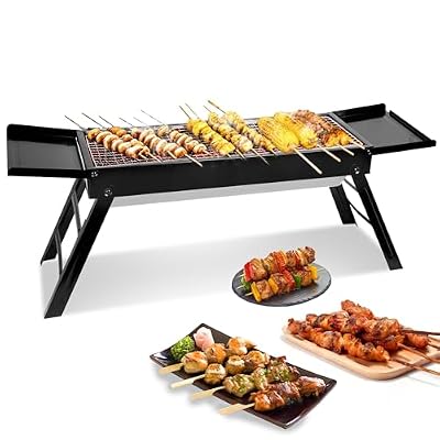 Portable Charcoal Grill with Side Table– Foldable Tabletop BBQ Grill for Outdoor Cooking, Camping, Picnics & Travel | Compact & Lightweight| Smoky Flavor & Easy to Clean