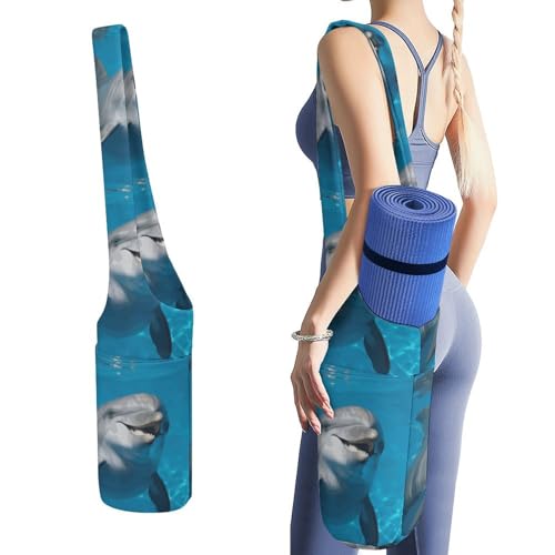 Sac de tapis de yoga en toile dauphin avec sac humide et poche bouteille