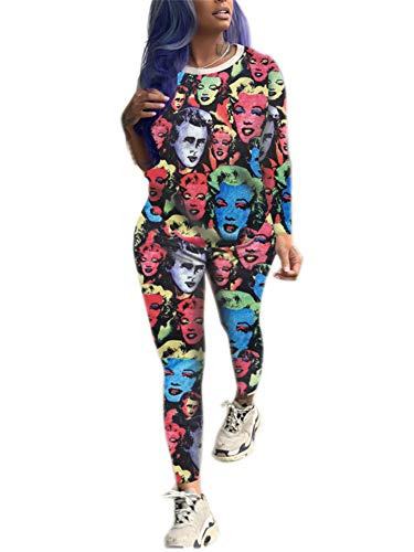 Cute Outfits 2 Piece Outfits for Women Long Sleeve Top Rainbow Stripe Shirts Bodycon Pants Sets Plus Size Sportwear Joggers Multicolored