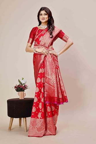 Image of Shasmi Women's Banarasi Saree Pure Kanjivaram Silk Saree Soft new ladies 2025 Design Wear Pattu Sarees Party Sari collections With Blouse Piece for Wedding sadi (PARI-218)