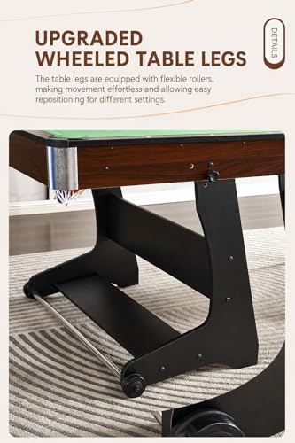 Image of RUP Pro 6ft 3-in-1 Multi Game Table | Pool Table, Table Tennis & Dining /Conference Table | Solid Plywood Construction | Wheeled Legs | Premium Green Cloth | Accessories Included (Brown, Plywood)