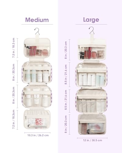 Image of Narwey Large Hanging Toiletry Bag Travel Makeup Bag Cosmetic Organizer for Women and Girls, Z-Purple Checkerboard, Large