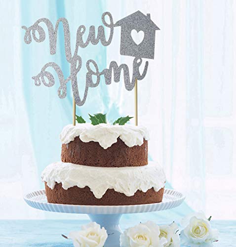Grantparty New Home Cake Topper,Home Sweet Home Cake Topper, Housewarming, Welcome Home Party Decorations Silver Glitter (Silver Home) #TOP3