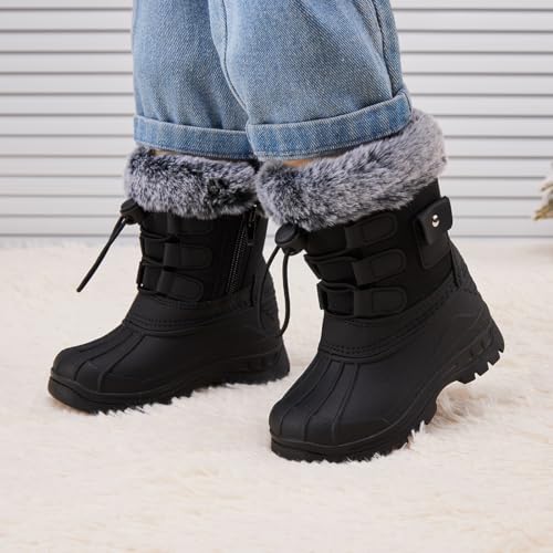 BMCiTYBM Toddler Snow Winter Boots Boys Girls Water-Resistant Outdoor Warm Cozy Anti-Slip Mid Calf Faux Fur Shoes Black 8 Toddler by BMCiTYBM - Image 2