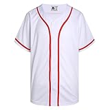 DEHANER Blank White Softball Baseball Jersey 90s 00s Hip Hop for Men Women Button Down T-Shirt Red Stripe-White Jersey Size Large