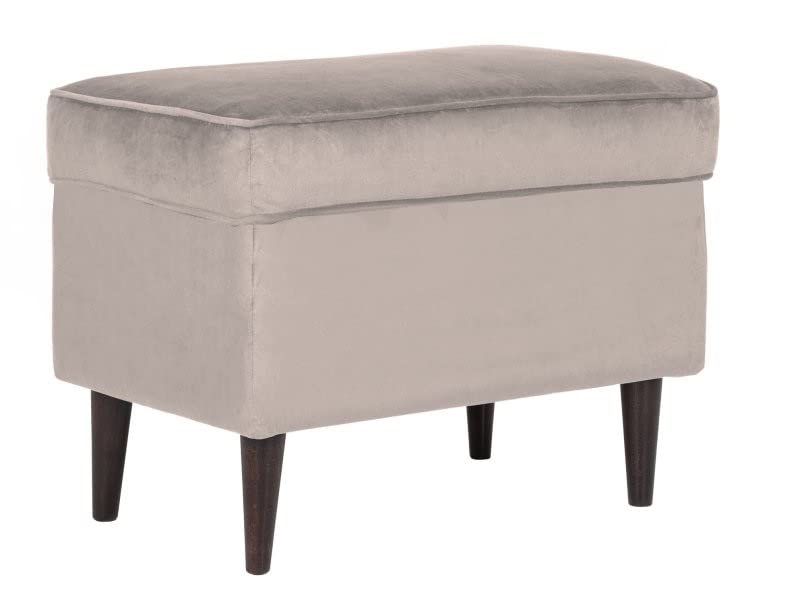 Repose Pieds en Velours - Beige - Pieds en Bois Marron - L 60 Cm X L 40 Cm X H 43 Cm