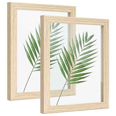 SUMGAR 8x10 Photo Frame Floating Pressed Flower Frame with Double Glass 2 Pack, Natural Oak Wooden Picture Frames Wall Hanging & Desk Display any Size up to 10x8, Wedding Family Gifts Cover