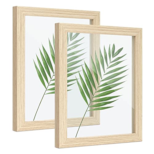 SUMGAR Cadre Photo Moderne Naturel en Bois MDF,Lot de 2 Cadres 20x25cm Mural avec Verre et Clips pour Décoration Murale et Table, Cadre Photos Flottant Transparent pour Affiches Certificats Spécimen Cover