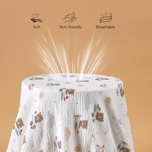 Image of TILLYOU Muslin Mini Crib Sheets 2 Pack, Pack and Play Mattress Sheets Fitted for Pack N Play, 38 x 26 Sheet for Toddler, Pilot Bear