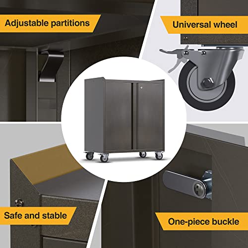 Gangmei Mobile Garage Chest Great For Tools And Supplies, Convenient Durable Metal Garage Storage Cabinet With 2 Doors Adjustable Shelves Lockable File Cabinet, Tool Cabinets For Home, Office(Retro) #TOP4