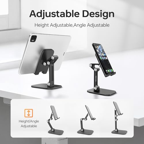 Foldable Phone Stand for Desk - Adjustable Height & Angle Cell Phone Holder, Portable Tablet Stand with Anti-Slip Base for Home, Office, and Travel, Compatible with iPhone & All 4-11" Devices (Black) - image 2