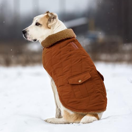 CITÉTOILE Wintermantel Hundemantel, Warme Winterjacken mit Fleece für Hunde,Hundejacke Hundekleidung Hundepullover Dog Coat mit Geschirr Loch für Chihuahua Dackel, Braun, M