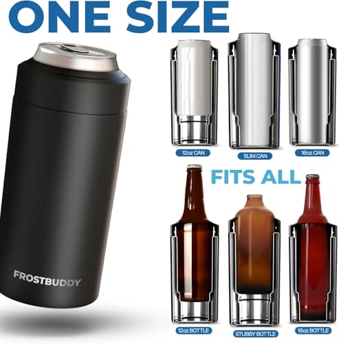 Image of Frost Buddy Universal Can Cooler - Fits All - For Regular 12 & 16 oz or Slim-Size Bottles - Insulated Double-Walled Stainless Steel (Gunmetal Glory)