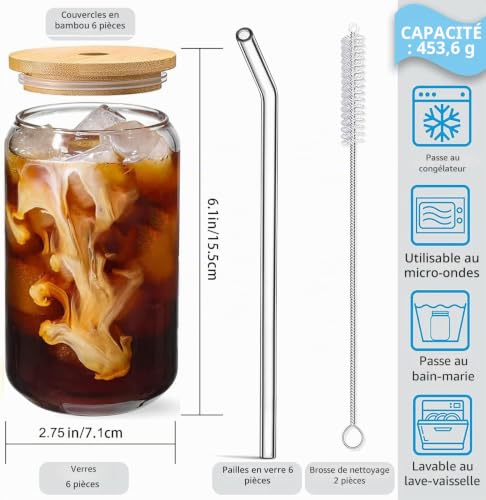 MEIMUCUL Verre avec Paille, 6 Pièce Gobelet Smoothie avec Couvercle – vue 5