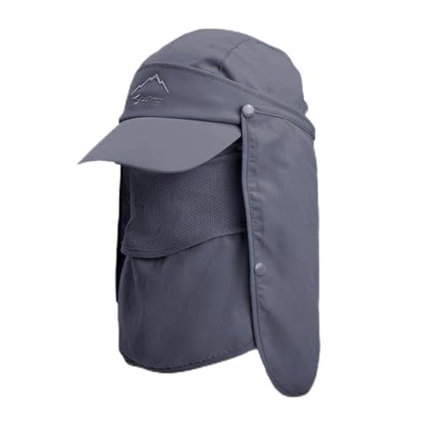 Walmeck Sun Cap with Removable Face Neck Cover Flap Quick Dry Breathable Fishing Hat Summer Outdoor Sun Protection Wide Brim Fishing Cap for Man and Women Dark Gray
