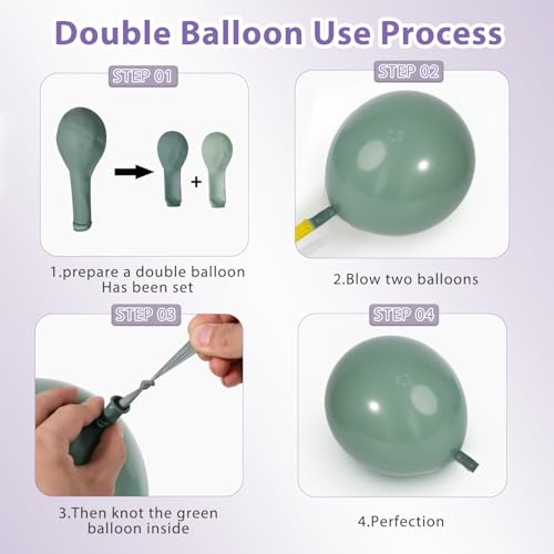 Image of Dusty Green Pink Purple Balloons Arch Kit, Double Stuffed Pastel Balloons Dusty Pink Mist Green Ivory Lavender Balloon for Birthday Boho Garden Party Wedding Wildflower Flower Butterfly Decorations