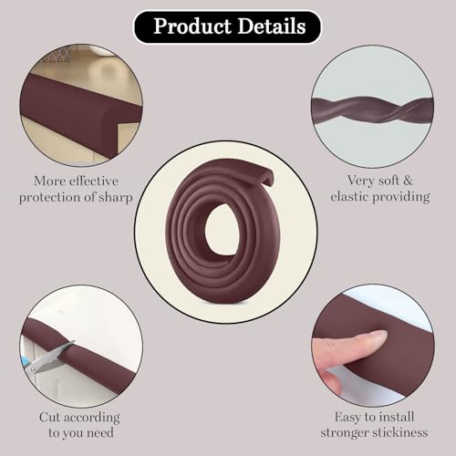 Image of SYGA Baby Safety Strip Furniture Edge Guard Cushion Corner Cover 2 Meter 6.5 feet Tape Infant Bump Protector (L Shape Brown)