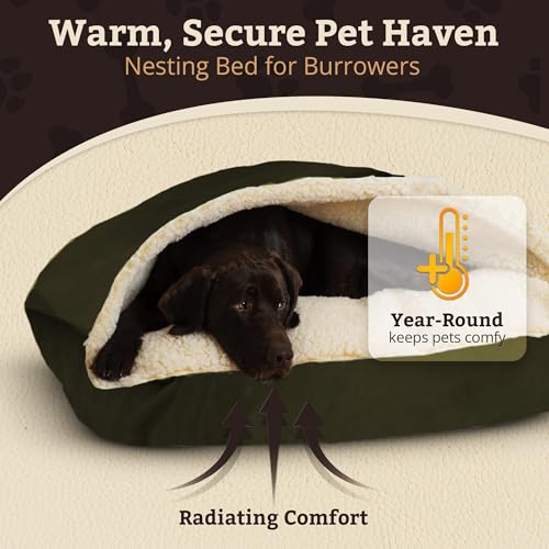 Image of Snoozer Rectangle Cozy Cave Dog Bed, Hooded Dog Bed, Olive (XL)