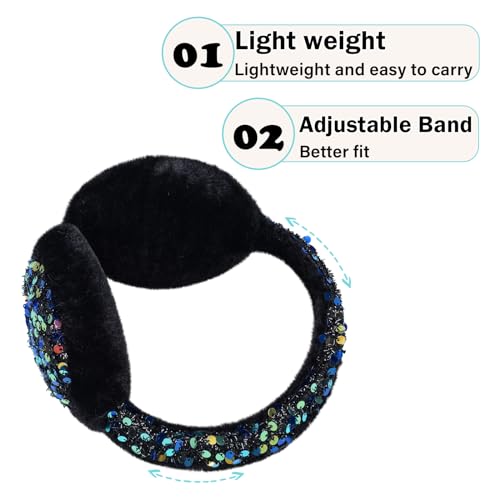 Ear Muffs Gloves Set for Kids Girls Winter Ear Muffs Adjustable Sequins Warm Earmuffs Furry Outdoor3