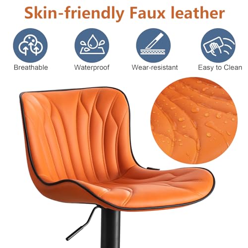YOUNUOKE Bar Stools Set of 2, Swivel Counter Height BarStools with Mid Back, Adjustable Faux Leather Modern Tall Bar Chairs for Kitchen Island, Orange by YOUNUOKE - Used condition - Image 7