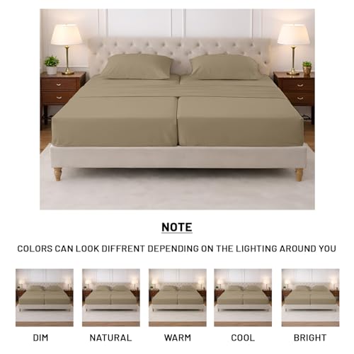 Image of SGI Split King Sheet Set for Adjustable Bed Egyptian Premium Cotton 600 Thread Count Sheets for Sleep Number Bed 15 inch Deep Pocket 5 Pc Set with 2 Twin XL Fitted Sheets Soft Breathable -Taupe