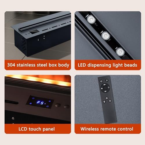 Electric 3D Water Vapor Fireplace - 64 Flame Colors, App & Remote Control, Automatic Water Filling, Touch Control, Steam Humidifier for Home & Office Decor