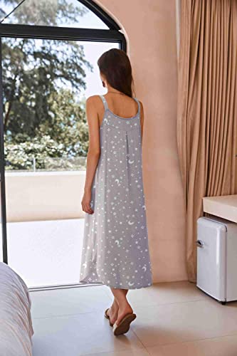 Image of Ekouaer Women's Sleeveless Nightgown Long Nightgowns for Women Full Slip Soft Nightshirt Wide Strap Sleepwear Lounge Dresses
