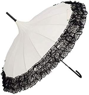 NJSDDB ombrello principessa Lace Pagoda ombrelloni per barra diritta Semi Automatico manico lungo gancio ingranaggio della pioggia Lady Parasole unbrellas Donne Ombrellone   Bianco crema
