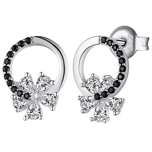 Boucles d'oreilles fleur noire argent 925 anti-allergie pour femme