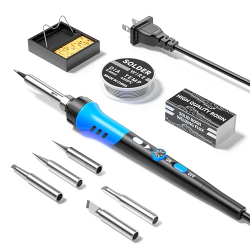 Soldering Iron Kit, 60W gun with Ceramic Heater, 9-in-1 solder kit tool, Adjustable Temperature 200 to 450℃, Iron Tips, wire, Solder Stand for Welding and Repairing