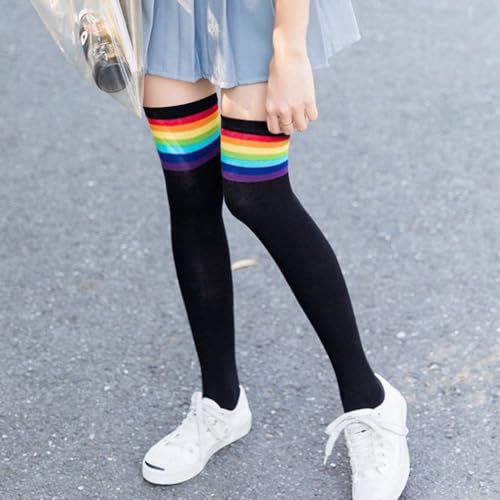 Image of DRESHOW Extra Long High Thigh Socks Striped Over Knee Thin Tights Long Stocking