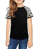 Dokotoo Girls Short Sleeve Shirts Stripes Leopard Print Colorblock Sweat Girls' Tops, Tees & Blouse Cute Baby Kids Campus T Shirt for Teen Girls Black Size 4-5