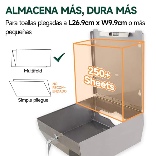 Dispensador de toallas de papel para bano publico anydry con sistema antirrobo bloqueable 3