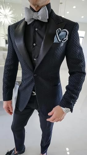 Mens Tuxedo Jacket Peak Lapel Honeycomb Suit Jacket Slim Fit Blazer Jacket for Prom Wedding2