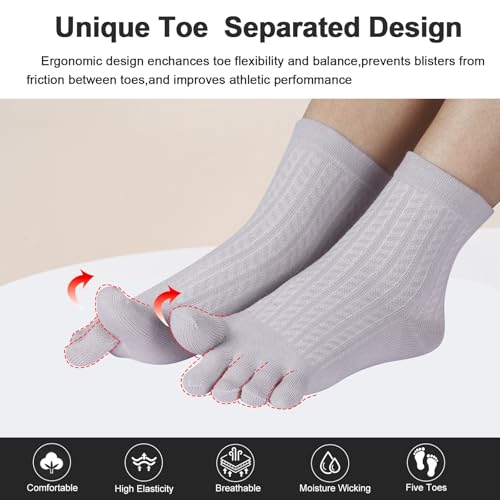 Image of Meaiguo Womens Toe Socks Cotton Five Finger Ankle Socks with Toes Separated for Running Athletic 4 Pairs