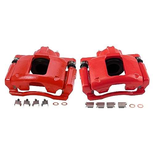 Image of TRQ Performance Front Driver and Passenger Side Brake Caliper Set Compatible with 07-17 Jeep Wrangler without Heavy Duty Brakes 08-16 Chrysler Town and Country with Single Piston Front Calipers