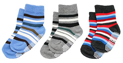 3 pares de calcetines de algodón antideslizantes a rayas para niños (edad 3 a 5 (calcetines de tobillo antideslizantes) Cover