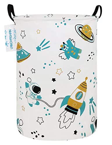 Langyashan Storage Bin, Canvas Fabric Collapsible Organizer Basket For Laundry Hamper,Toy Bins,Gift Baskets, Bedroom, Clothes,Baby Nursery (Round Space Astronaut) #TOP17