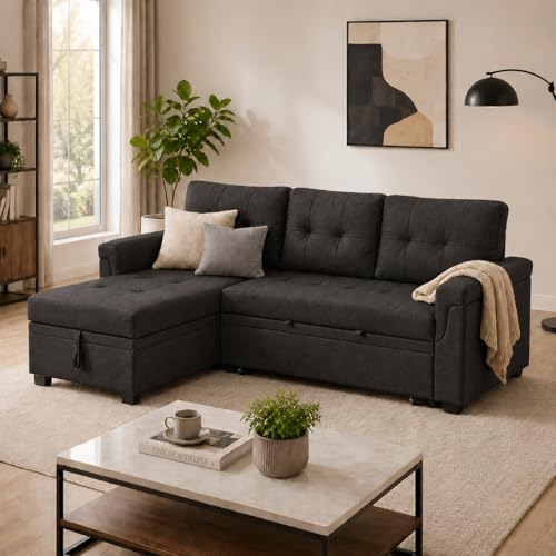 Naomi Home L Shaped Sectional Couch with Storage & Pull