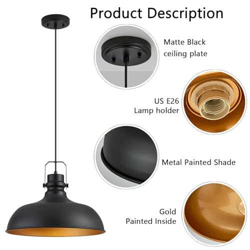 Image of Black Farmhouse Pendant Lights for Kitchen Island 16 Inch