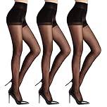WAJIAFAR 3 Pack Women's Sheer High Waist Tights with Support and Reinforced Toes Pantyhose (Black, L)