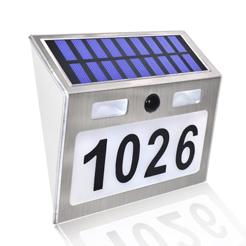 SH-RuiDu Solar Light House Sign, Waterproof LED Lighted House Numbers Plaques, DIY Customizable Address Number Plate with Motion Sensor for Home, Office, Gate, Porch (15.5x18cm)