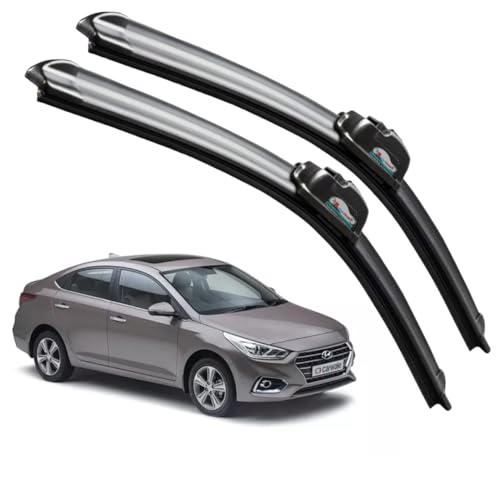 Image of Frameless Rubber Car Wiper Blades Set of 2 Compatible with (Hyundai Verna (2017-2022) (D-24,P-16))