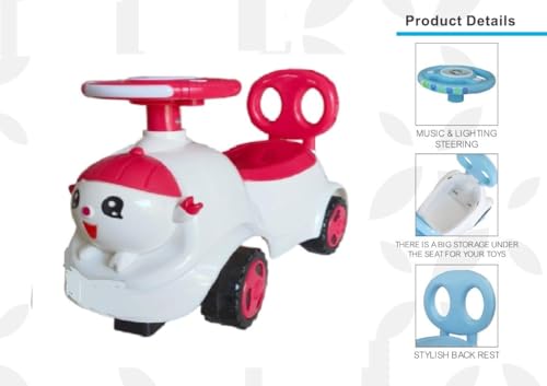 Image of kidsROAR Push Ride On Car for Kids 1-5 Years | Baby Push Car with Music, 3D Lights & Backrest | Premium Ride On Toy Supports Up to 35kg (Cartoon, RED)