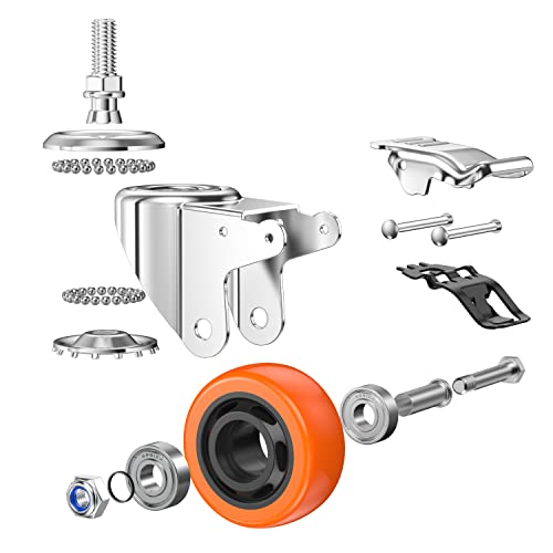 Image of Heavy Duty Stem Caster Wheels M10-1.5X25mm Dual Locking No Noise PVC Threaded Stem Caster Wheels Pack of 4 for Workbench, Dolly, Furniture (5 Inch, Orange)