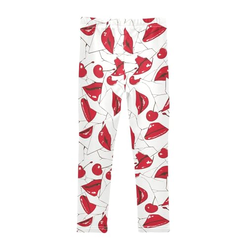 KLL Red Lips Cherry White Little Girls Leggings Soft High Waisted Lounge Pants Sports2